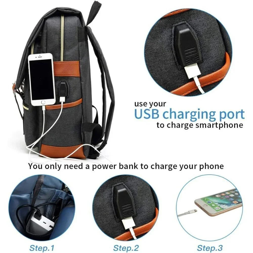 MancioVintage Laptop Backpack purple USB Charging Port for Women Travelling, bag